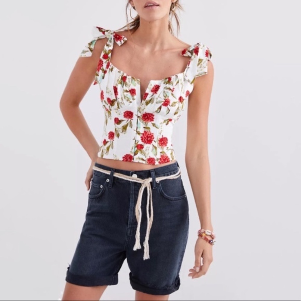Agolde White Floral Tie-Shoulder Shorts Bermudas